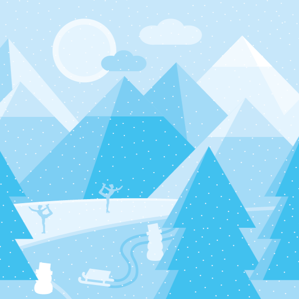 Illustration Winterlandschaft mit Eisläufer